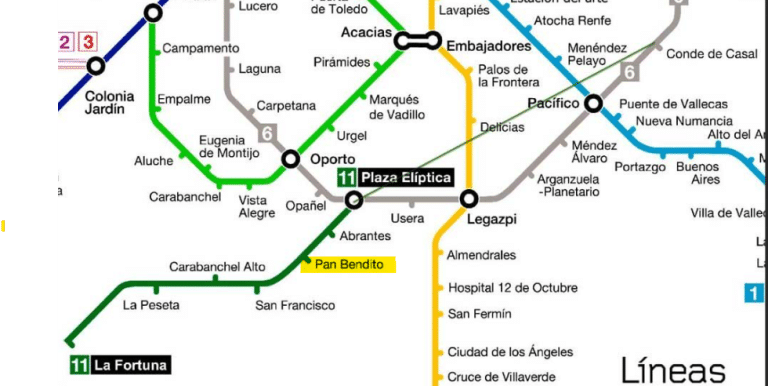 Línea 11 Metro de Madrid parada PAN BENDITO más cercana al Tanatorio SUR